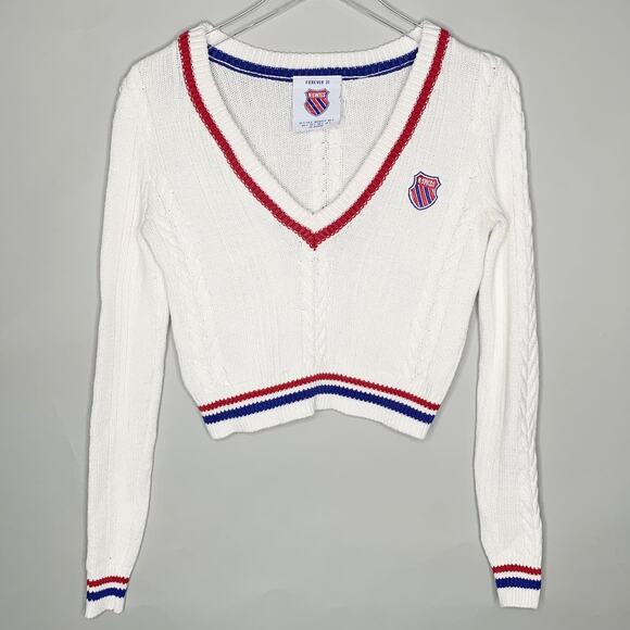 K Swiss x Forever 21 S Collaboration Cable Knit Tennis V Neck Sweater 90s - Picture 2 of 8